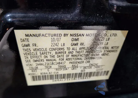 2008 Nissan Altima 2.5 z USA, uszkodzony, nr VIN 1N4AL21E18C148417